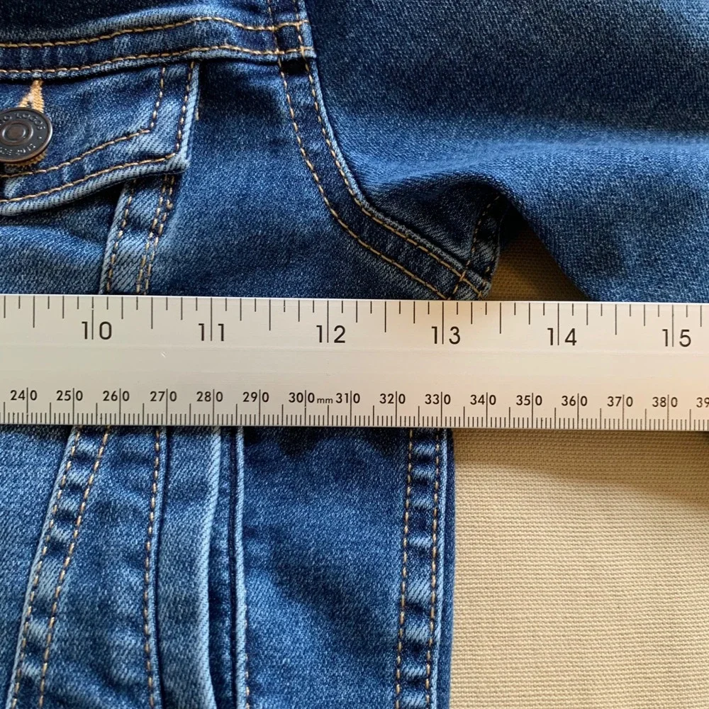 Primary Kids Stretch Denim Blue Jean Jacket Pockets Toddler Sz 3 Boy Girl Unisex